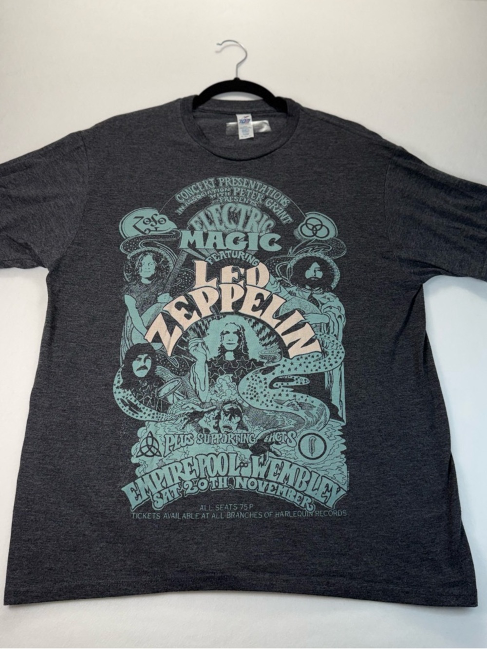 Gildan Dark Gray T-Shirt with Teal Band Graphic